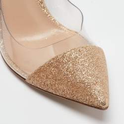 Pre Owned Gianvito Rossi Gold Glitters And PVC Plexi Pointed Toe Pumps Size 37.5