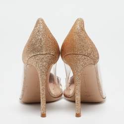 Pre Owned Gianvito Rossi Gold Glitters And PVC Plexi Pointed Toe Pumps Size 37.5