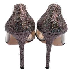 Pre Owned Gianvito Rossi Silver Shimmery Lamé Fabric and PVC Plexi Pointed Toe Pumps Size 39.5