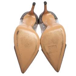 Pre Owned Gianvito Rossi Silver Shimmery Lamé Fabric and PVC Plexi Pointed Toe Pumps Size 39.5