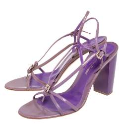 Pre Owned Gianvito Rossi Purple/Brown Patent Leather Slingback Sandals Size 37.5