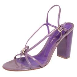 Pre Owned Gianvito Rossi Purple/Brown Patent Leather Slingback Sandals Size 37.5