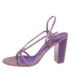 Pre Owned Gianvito Rossi Purple/Brown Patent Leather Slingback Sandals Size 37.5