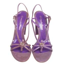 Pre Owned Gianvito Rossi Purple/Brown Patent Leather Slingback Sandals Size 37.5