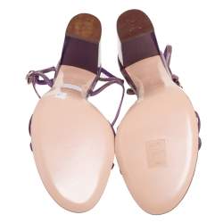 Pre Owned Gianvito Rossi Purple/Brown Patent Leather Slingback Sandals Size 37.5