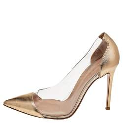 Pre Owned Gianvito Rossi Gold Leather And PVC Plexi Pumps Size 38