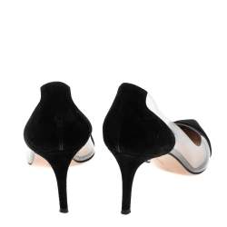 Pre Owned Gianvito Rossi Black Suede and PVC Plexi Pointed Toe Pumps Size 40