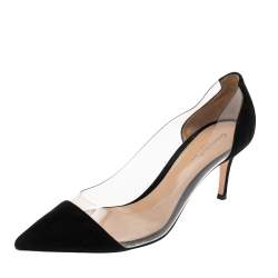 Pre Owned Gianvito Rossi Black Suede and PVC Plexi Pointed Toe Pumps Size 40