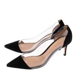 Pre Owned Gianvito Rossi Black Suede and PVC Plexi Pointed Toe Pumps Size 40