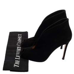 Pre Owned Gianvito Rossi Black Suede Vamp Peep Toe Booties Size 37