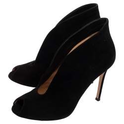 Pre Owned Gianvito Rossi Black Suede Vamp Peep Toe Booties Size 37