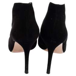 Pre Owned Gianvito Rossi Black Suede Vamp Peep Toe Booties Size 37
