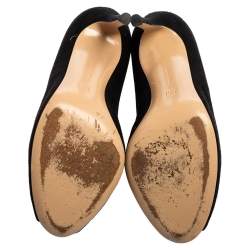 Pre Owned Gianvito Rossi Black Suede Vamp Peep Toe Booties Size 37