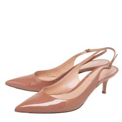 Pre Owned Gianvito Rossi Beige Patent Leather Anna Slingback Pumps Size 40.5