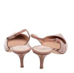 Pre Owned Gianvito Rossi Beige Patent Leather Anna Slingback Pumps Size 40.5