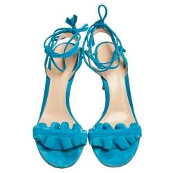 Pre Owned Gianvito Rossi Blue Suede Ankle Wrap Sandals Size 37.5