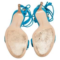 Pre Owned Gianvito Rossi Blue Suede Ankle Wrap Sandals Size 37.5