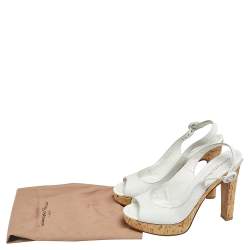 Gianvito Rossi White Leather Cork Platform Slingback Sandals Sie 37
