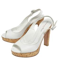 Gianvito Rossi White Leather Cork Platform Slingback Sandals Sie 37