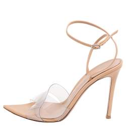 Pre Owned Gianvito Rossi Beige Leather And PVC Plexi Stark Ankle Strap Sandals Size 39.5