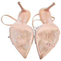 Pre Owned Gianvito Rossi Beige Leather And PVC Plexi Stark Ankle Strap Sandals Size 39.5