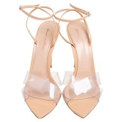 Pre Owned Gianvito Rossi Beige Leather And PVC Plexi Stark Ankle Strap Sandals Size 39.5