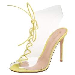 Pre Owned Gianvito Rossi Yellow Leather And PVC Lace Up Open Toe Sandals Size 40
