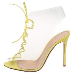 Pre Owned Gianvito Rossi Yellow Leather And PVC Lace Up Open Toe Sandals Size 40