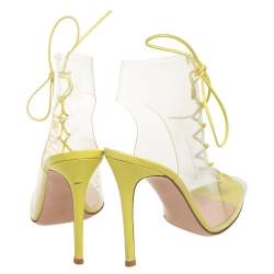 Pre Owned Gianvito Rossi Yellow Leather And PVC Lace Up Open Toe Sandals Size 40