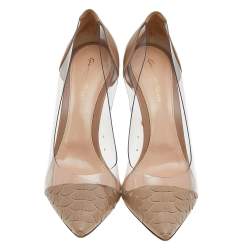 Pre Owned Gianvito Rossi Beige Python Leather And PVC Plexi Pumps Size 41