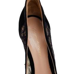 Pre Owned Gianvito Rossi Black Suede And Lace Pointed Toe Pumps Size 39.5