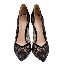 Pre Owned Gianvito Rossi Black Suede And Lace Pointed Toe Pumps Size 39.5