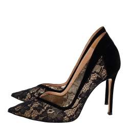 Pre Owned Gianvito Rossi Black Suede And Lace Pointed Toe Pumps Size 39.5
