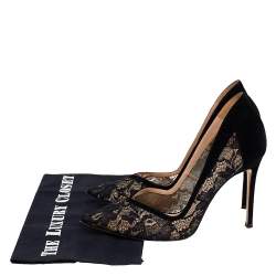 Pre Owned Gianvito Rossi Black Suede And Lace Pointed Toe Pumps Size 39.5