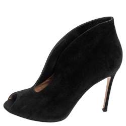 Pre Owned Gianvito Rossi Black Suede Vamp Peep Toe Booties Size 39