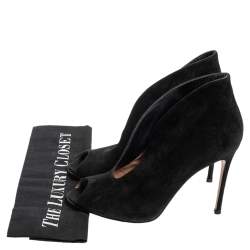 Pre Owned Gianvito Rossi Black Suede Vamp Peep Toe Booties Size 39