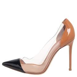 Pre Owned Gianvito Rossi Beige/Black Patent Leather and PVC Plexi Pumps Size 40