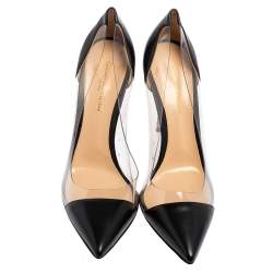 Pre Owned Gianvito Rossi Black Leather And PVC Plexi Pointed Toe Pumps Size 40