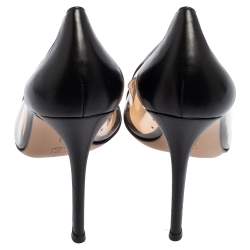 Pre Owned Gianvito Rossi Black Leather And PVC Plexi Pointed Toe Pumps Size 40
