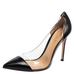 Pre Owned Gianvito Rossi Black Leather And PVC Plexi Pointed Toe Pumps Size 40