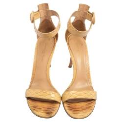 Pre Owned Gianvito Rossi Beige Python Leather Portofino Ankle-Strap Sandals Size 39