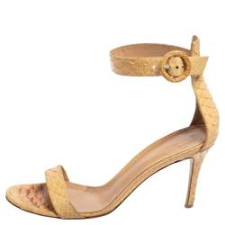 Pre Owned Gianvito Rossi Beige Python Leather Portofino Ankle-Strap Sandals Size 39