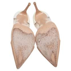 Pre Owned Gianvito Rossi Beige/White Patent Leather And PVC Plexi Pointed Toe Pumps Size 40