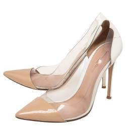 Pre Owned Gianvito Rossi Beige/White Patent Leather And PVC Plexi Pointed Toe Pumps Size 40