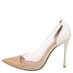 Pre Owned Gianvito Rossi Beige/White Patent Leather And PVC Plexi Pointed Toe Pumps Size 40