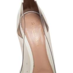 Pre Owned Gianvito Rossi Beige/White Patent Leather And PVC Plexi Pointed Toe Pumps Size 40