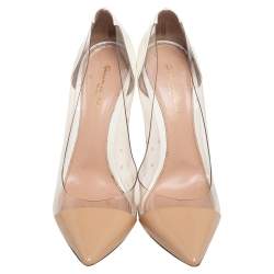 Pre Owned Gianvito Rossi Beige/White Patent Leather And PVC Plexi Pointed Toe Pumps Size 40