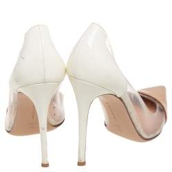 Pre Owned Gianvito Rossi Beige/White Patent Leather And PVC Plexi Pointed Toe Pumps Size 40