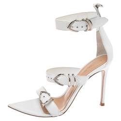 Pre Owned Gianvito Rossi White Leather Belted Ankle-Strap Sandals Size 38.5