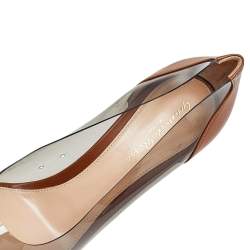 Pre Owned Gianvito Rossi Brown/Transparent Leather and PVC Pointed Toe Block Heel Pumps Size 38